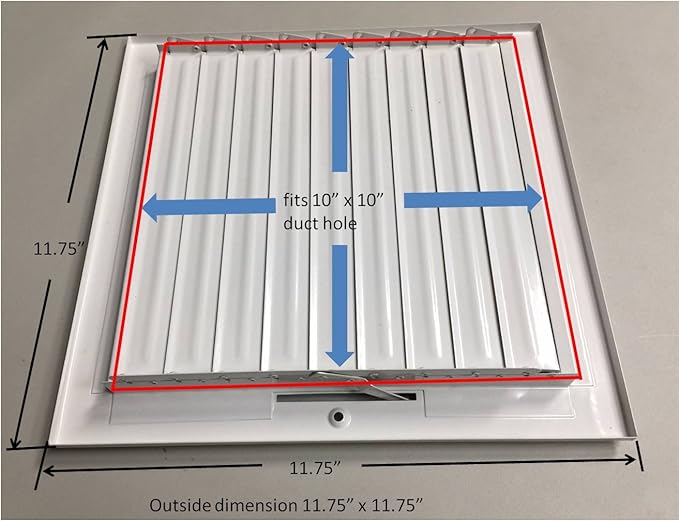 Kompell Aire 10"x 10" (Duct Opening Size) 4-Way Stamped Face Steel Ceiling/sidewall Air Supply Register - Vent Cover - Actual Outside Dimension 11.75" X 11.75"