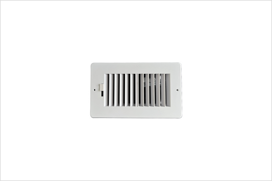 Two-way plastic side wall/ceiling register in white 8"w X 4"h for duct opening