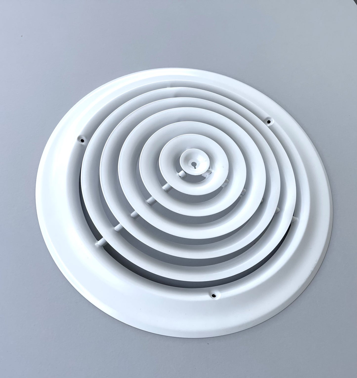 12" Round Ceiling Diffuser White Powder Coated with Outside Dimension of 16" Fitting in 12" Duct