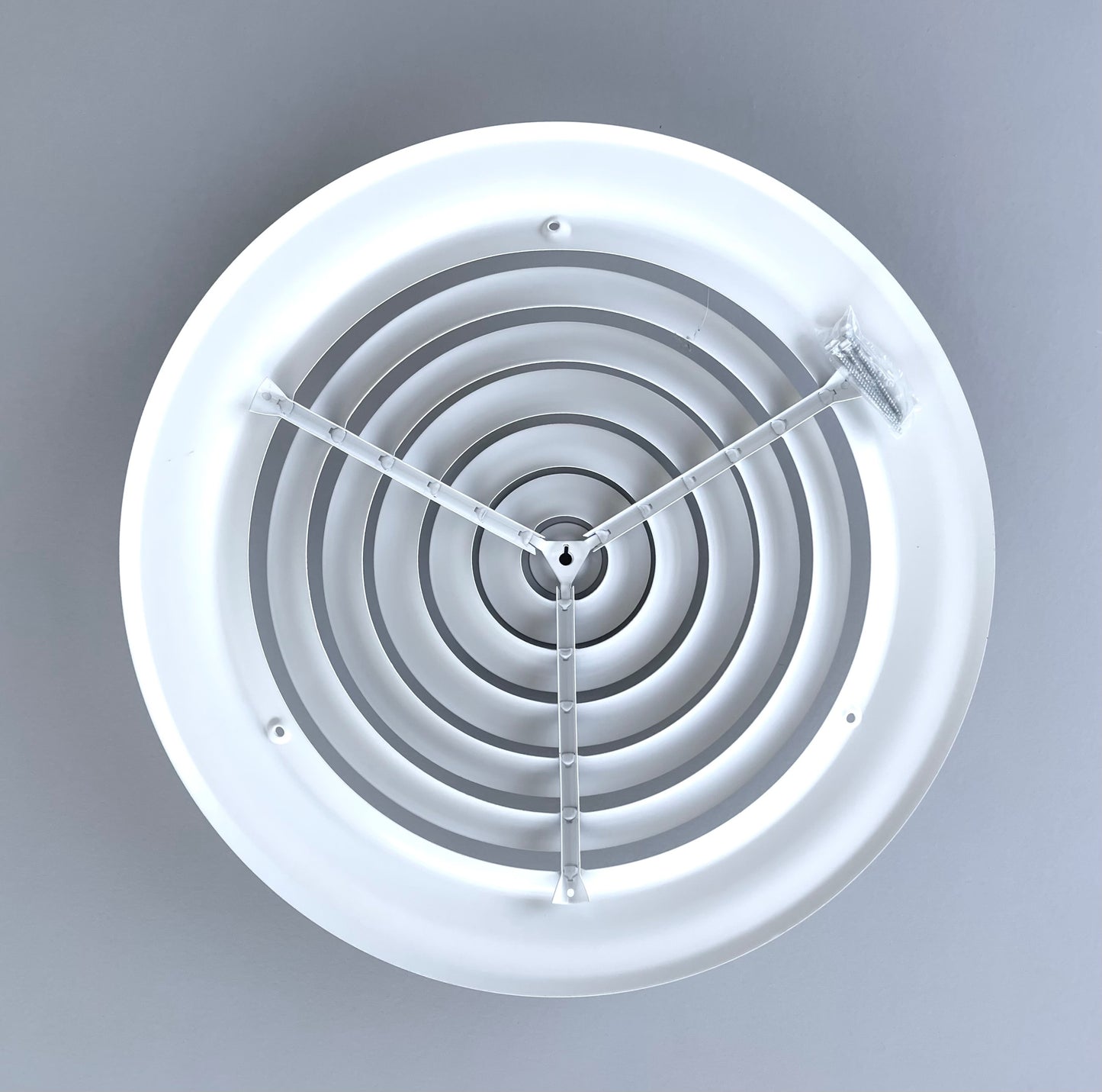 12" Round Ceiling Diffuser White Powder Coated with Outside Dimension of 16" Fitting in 12" Duct