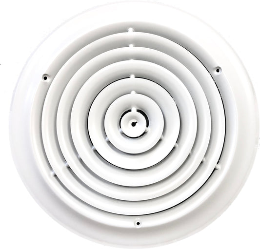 Kompell Aire 12" Round Ceiling Diffuser White Powder Coated with Outside Dimension of 16" Fitting in 12" Duct
