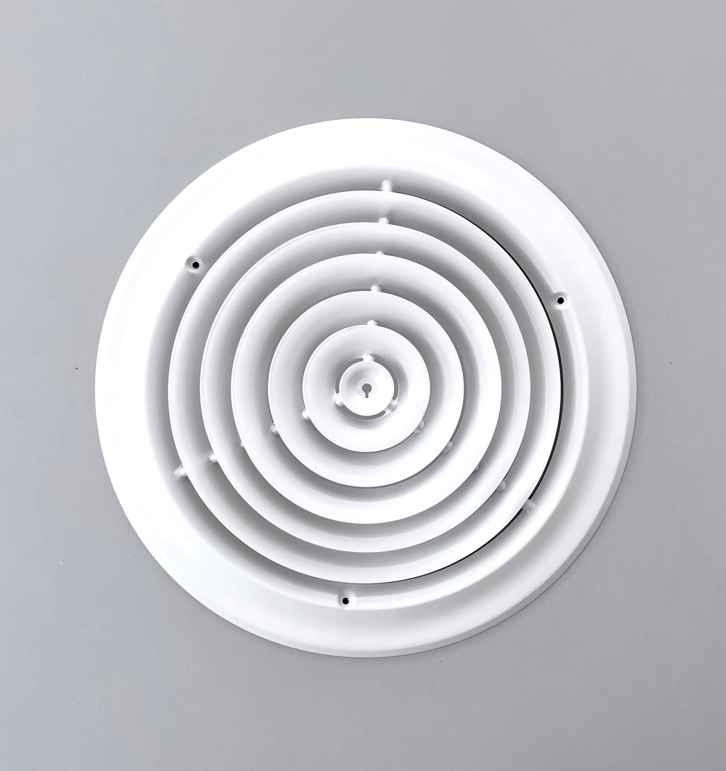 12" Round Ceiling Diffuser White Powder Coated with Outside Dimension of 16" Fitting in 12" Duct