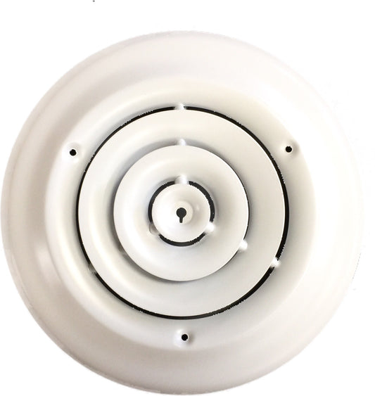 Kompel Aire 6" Round Ceiling Diffuser White Powder Coated with Outside Dimension of 10" Fitting in 6" Duct