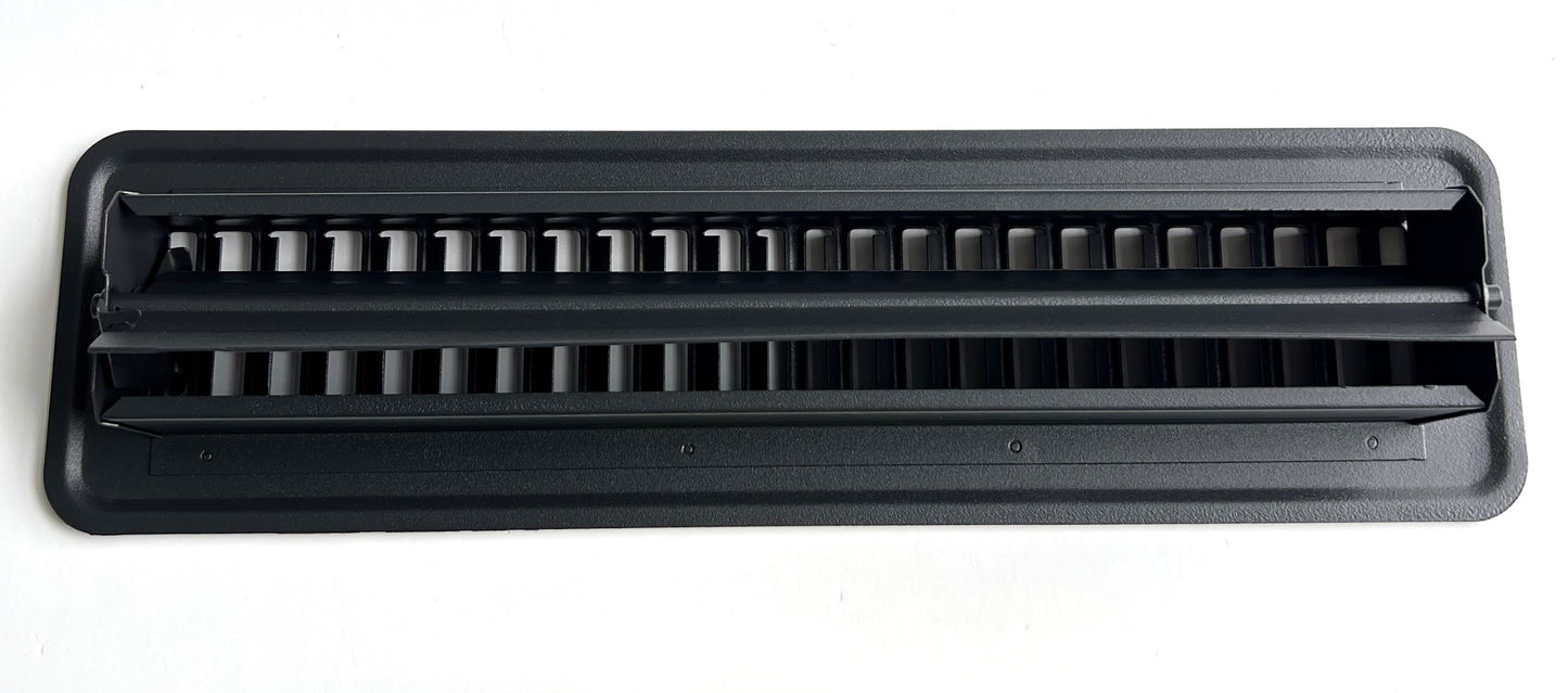 Heavy Duty Steel Floor Vent with Beautiful Black Matte Finish. Fits in 2 x 12duct Opening. Overall Dimension is 3.75 in Wide x 13.75 in Long