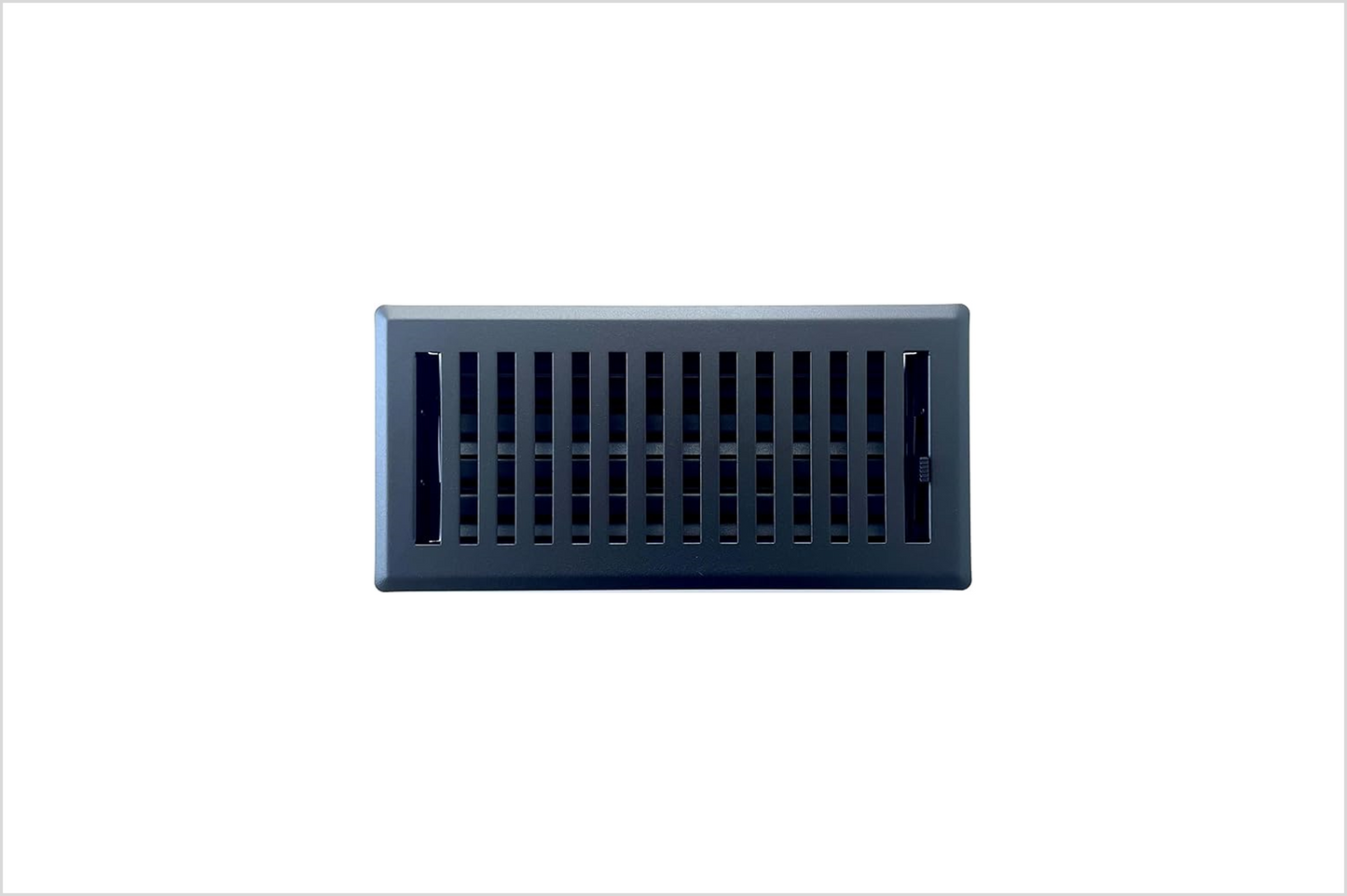 Heavy Duty Steel Decorative Slotted face Floor Vent with Beautiful Black Matte Finish. Fits in 4 x 10 Duct Opening. Overall Dimension is 5.75 in Wide x 13.75 in Long