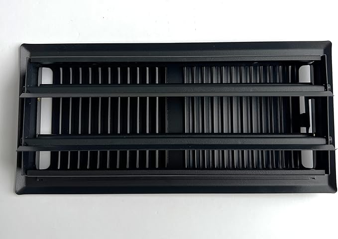 Heavy Duty Steel Floor Vent with Stamped face 1/3" fin spacing Back Matte Finish. Fits in 4 x 10 Duct Opening. Overall Dimension is 5.75 in Wide x 11.75 in Long