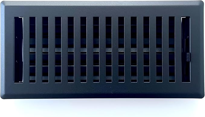 Heavy Duty Steel Decorative Slotted face Floor Vent with Beautiful Black Matte Finish. Fits in 4 x 10 Duct Opening. Overall Dimension is 5.75 in Wide x 13.75 in Long