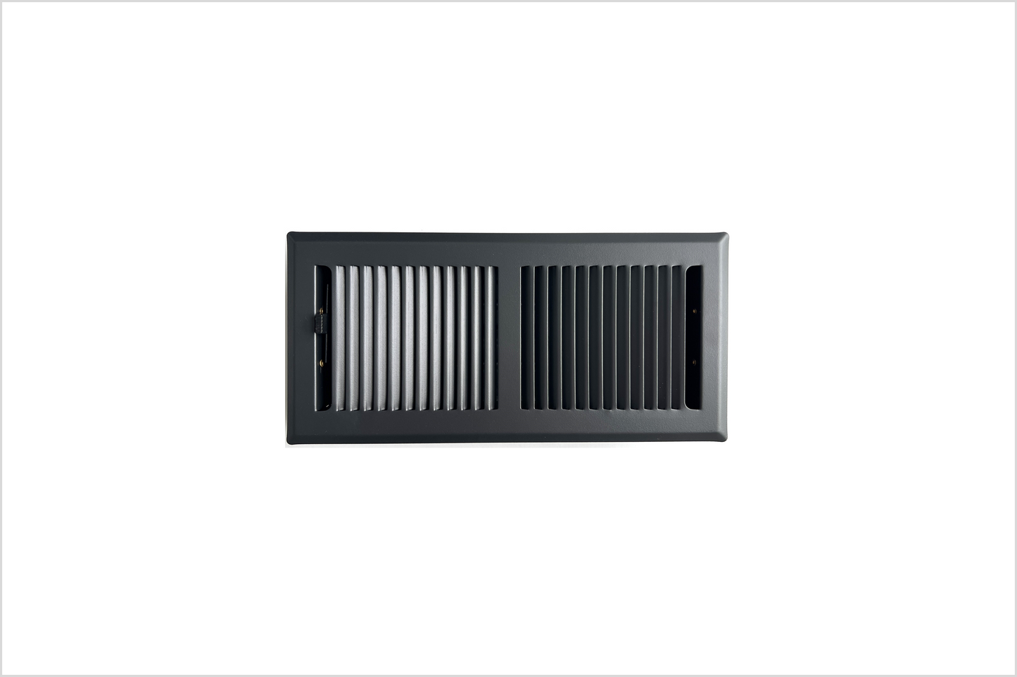 Heavy Duty Steel Floor Vent with Stamped face 1/3" fin spacing Back Matte Finish. Fits in 4 x 10 Duct Opening. Overall Dimension is 5.75 in Wide x 11.75 in Long