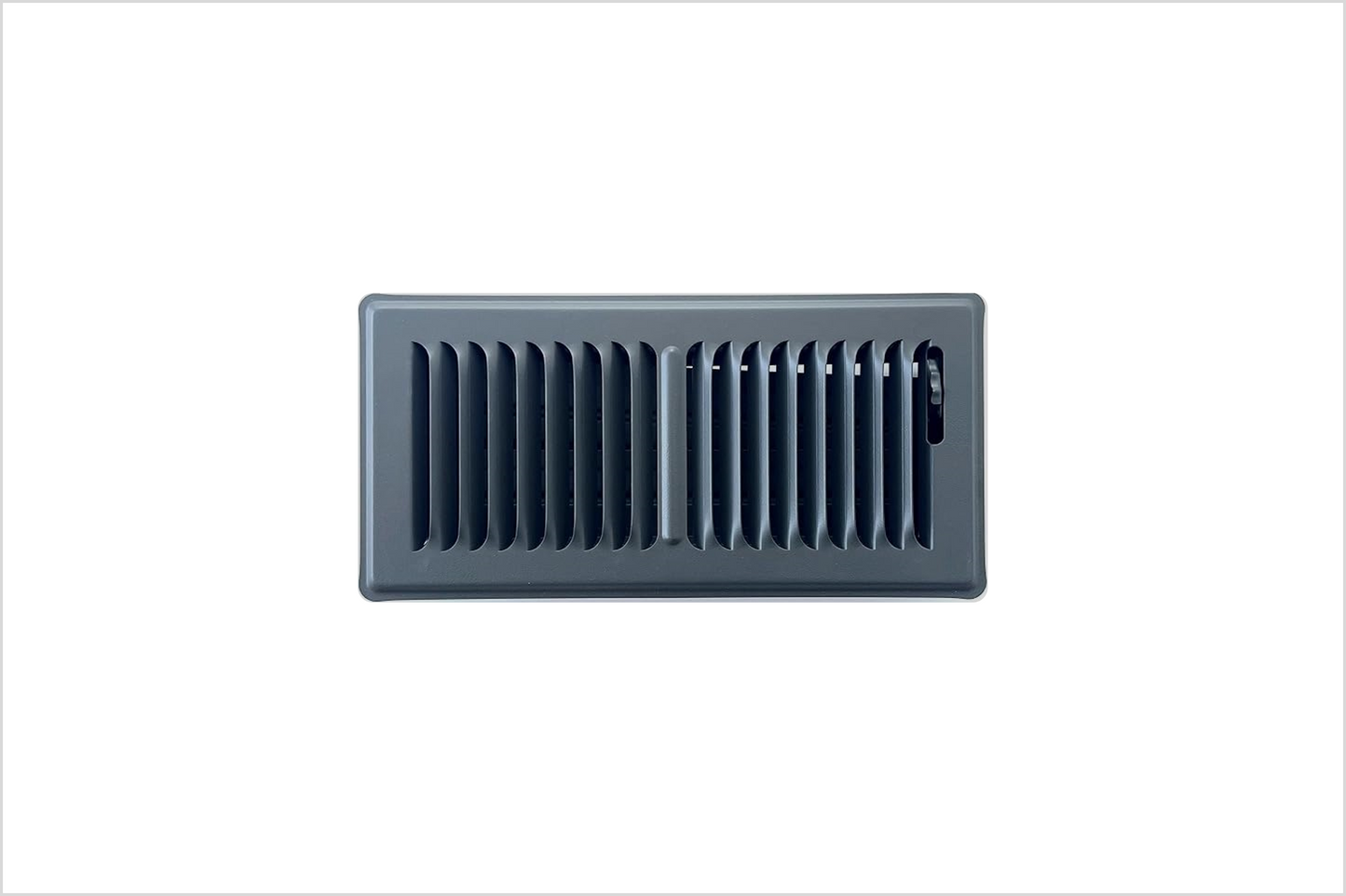 Heavy Duty Steel Stamped Floor Vent with Beautiful Gray Matte Finish. Fits in 4 x 10 Duct Opening. Overall Dimension is 5.75 in Wide x 11.75 in Long.