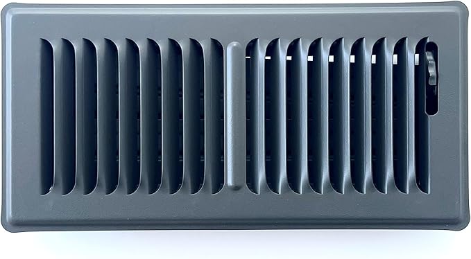 Heavy Duty Steel Stamped Floor Vent with Beautiful Gray Matte Finish. Fits in 4 x 10 Duct Opening. Overall Dimension is 5.75 in Wide x 11.75 in Long.