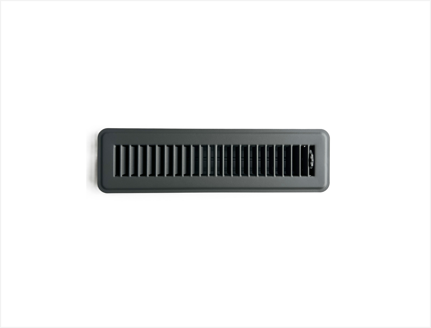 Heavy Duty Steel Floor Vent with Beautiful Gray Matte Finish. Fits in 2 x 12 Duct Opening. Overall Dimension is 3.75 in Wide x 13.75 in Long.